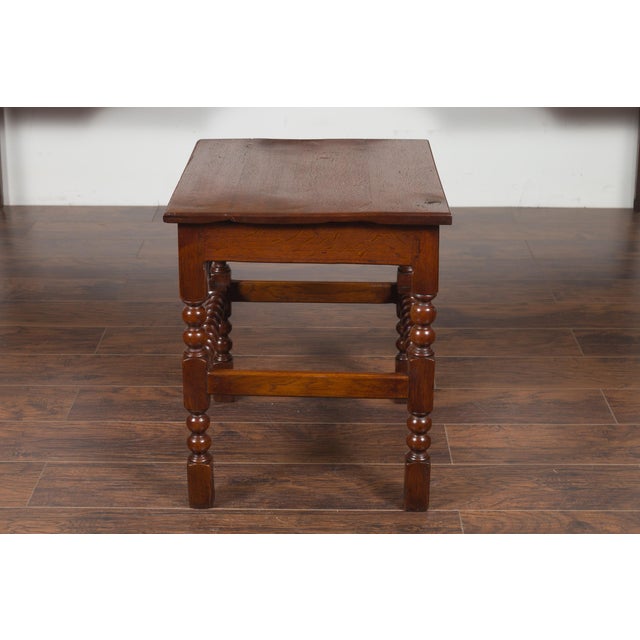 English 1870s Oak Bobbin Leg Side Table with Single Drawer and Stretchers For Sale - Image 4 of 12