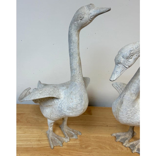 Pair 20th C. Zinc Alloy Swan Garden Sculptures Good Scale & Weathered Surface For Sale - Image 12 of 18