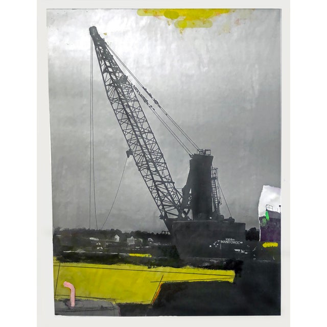 Large Conceptual Mixed Media Photo / Cargo Ship / Paint on Blueprint Chairish