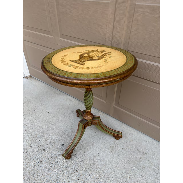 1920s 1920s Regency Green and Gold Painted Flip-Top Side Table With Lyre Motif For Sale - Image 5 of 11
