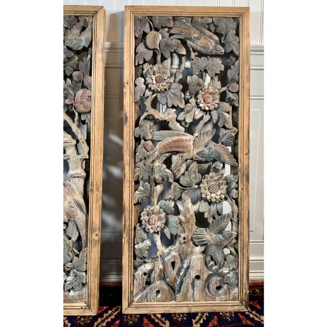 19th Century Antique Chinese Hanging Carved Wood Panels—A Pair For Sale In New York - Image 6 of 9