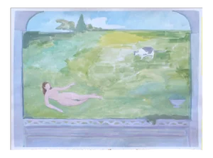 "Giardino Segreto" Contemporary Figurative Nude Watercolor and Gouache Painting by Michelle Farro