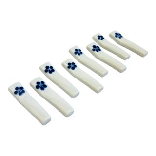 Late 20th Century Blue and White Flower Chopstick Rests - Set of 8 - Japan For Sale