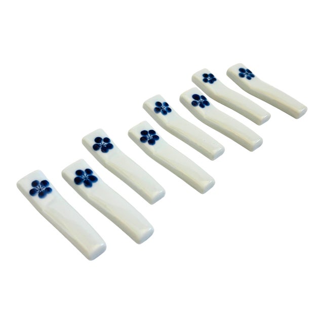 Late 20th Century Blue and White Flower Chopstick Rests - Set of 8 - Japan For Sale