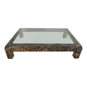Overscale Marble Coffee Table With Inset Glass Top
