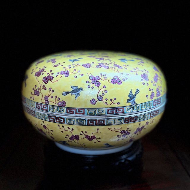 Vintage Chinese Hand Painted Famille Rose-Fencai, Porcelain Floral Cherry Blossom and Swallow Bird Pattern Sweetmeat bowl...