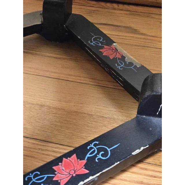 Pair of Vintage Chinese Black Lacquer Hand-Painted Stools or Side ...