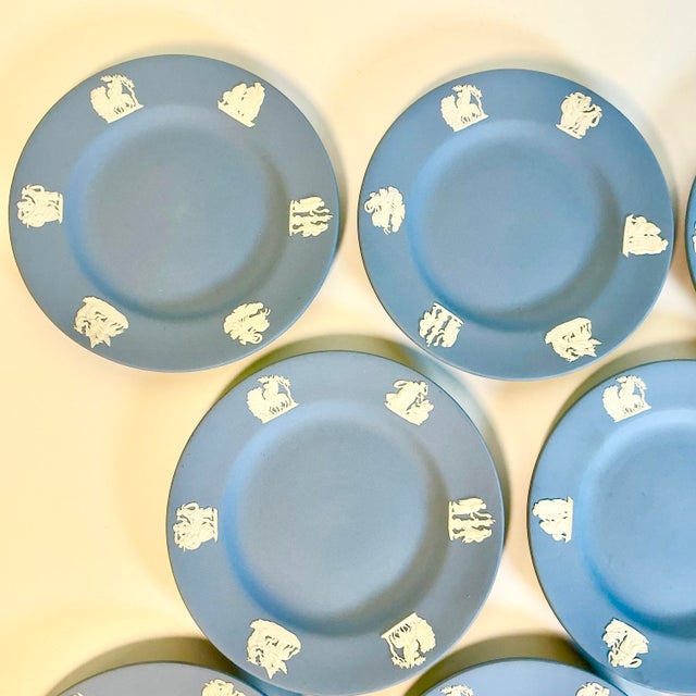Early 20th Century Vintage English Wedgwood Jasperware Cream Intaglios on Pale Blue Appetizer or Dessert Plates - Set of 8 For Sale - Image 5 of 13