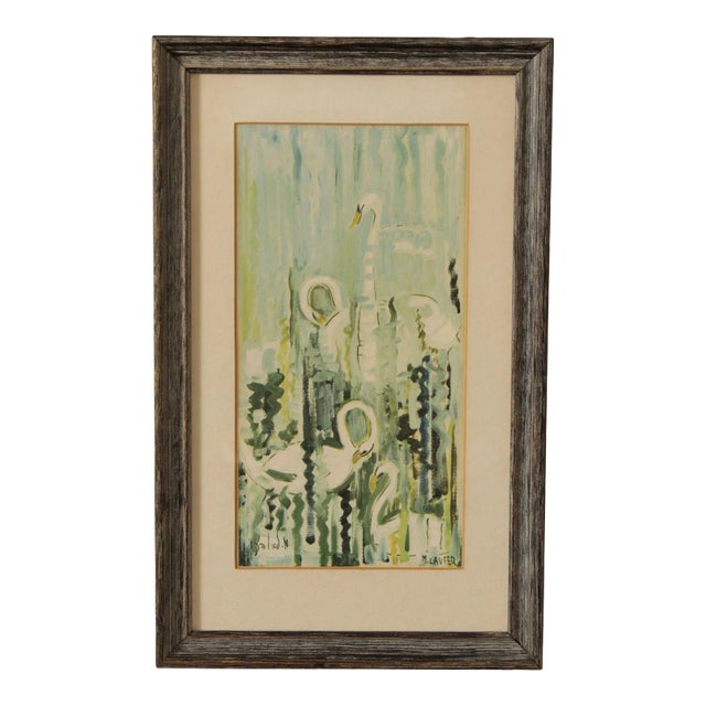 Milia Laufer Impressionist Style Framed Swan Print For Sale