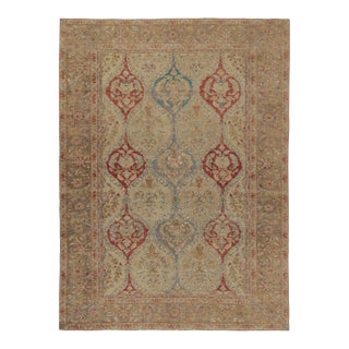 1920s Antique Persian Tabriz Rug in Beige With Red and Blue Floral Patterns For Sale