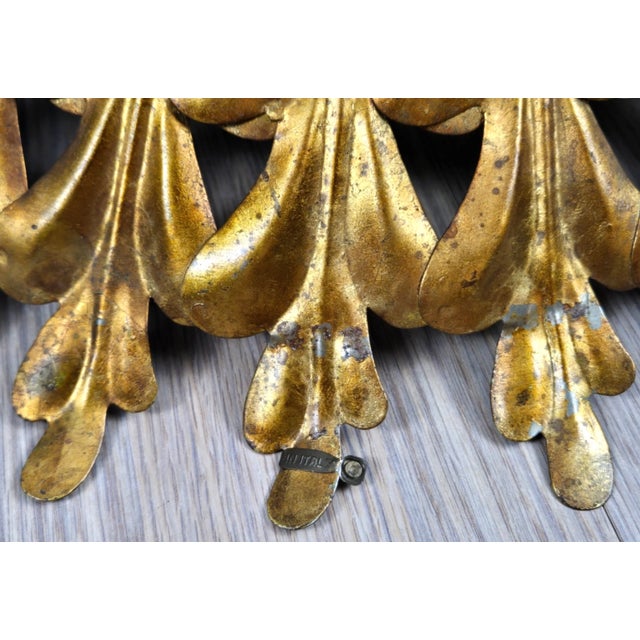 1950s Gold Metal Tole Sunburst Shade for Ceiling Light Fixture, Made in Italy For Sale - Image 6 of 18