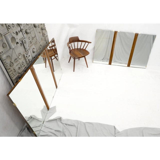 Pair of Mid Century Modern Tripple Beveled Mirrors w/ Walnut Accents For Sale - Image 9 of 13
