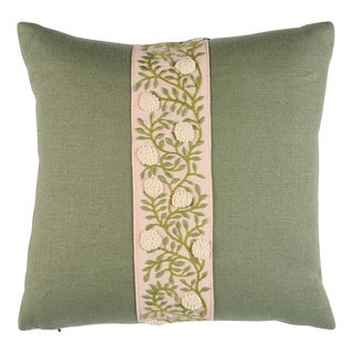 Schumacher Ashoka 18" Pillow In Leaf & Blush For Sale