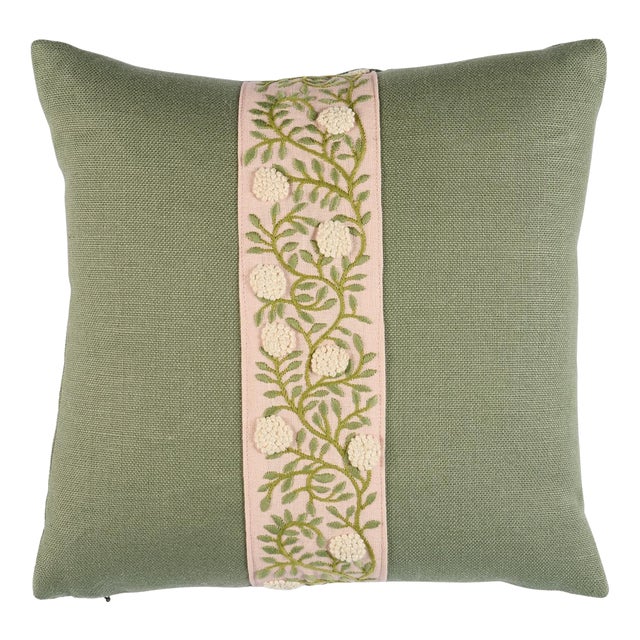 Schumacher Ashoka 18" Pillow In Leaf & Blush For Sale