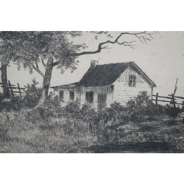Antique George William Bohde Suburban Shanty Cottage Pond Landscape Etching 14" For Sale - Image 9 of 9