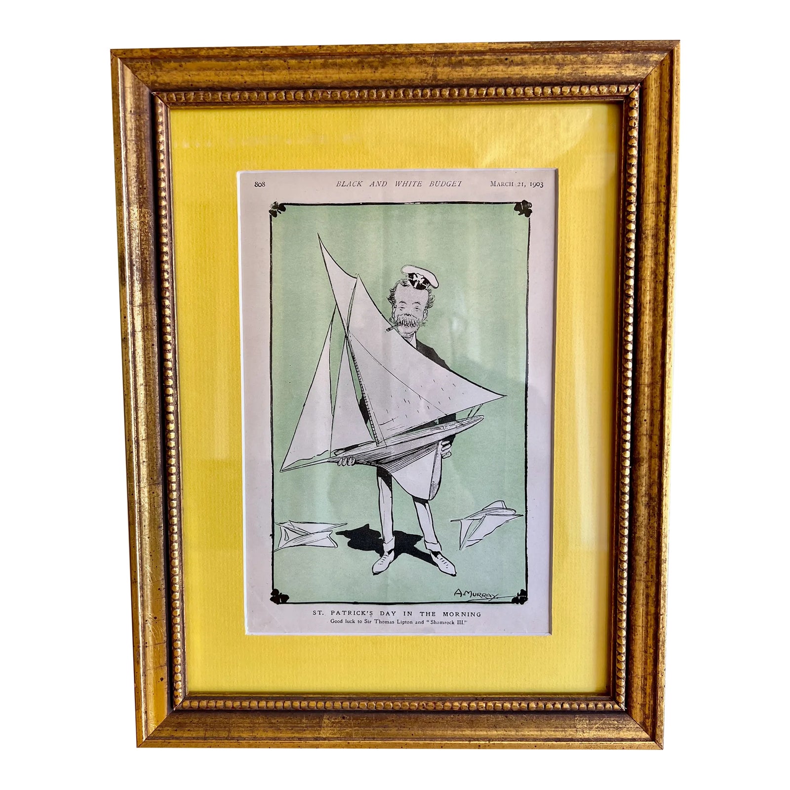 Sir Thomas Lipton 1903 Black and White Figurative Illustration Print ...