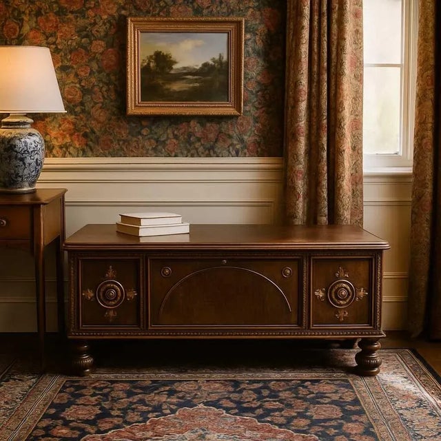 Vintage Art Deco Cedar-Lined Hope Chest With Carved Details & Turned Legs, 1930s For Sale - Image 4 of 18