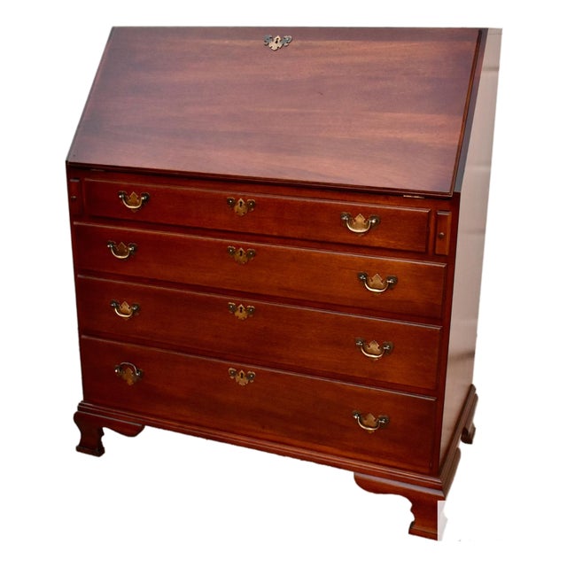 Vintage Craftique Solid Mahogany Chippendale Style Slant Front Desk W/Fitted Int For Sale