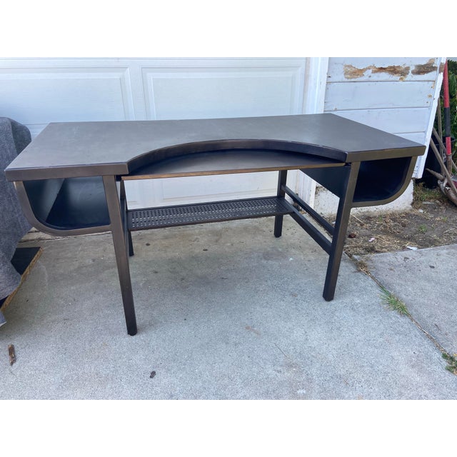 Coffee Restoration Hardware French Factory Industrial Metal Desk With Patina For Sale - Image 8 of 12