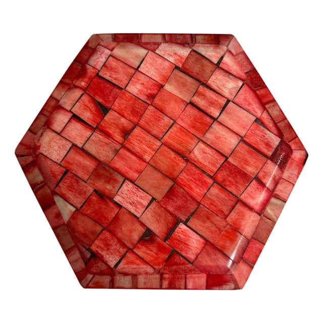 Jewelry Box in Red Dyed Tessellated Bone For Sale