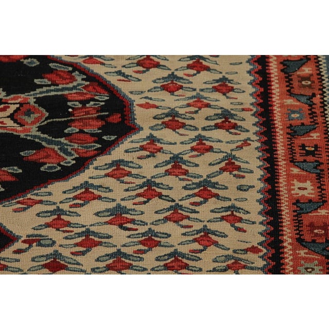 1930s Vintage Persian Senneh Kilim in Beige With Red and Blue Floral Patterns For Sale - Image 5 of 6