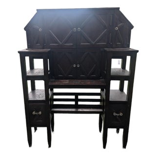 Vintage Arts & Crafts Geometric Smoking Cabinet & Pipe Rack Etagere Console For Sale