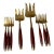 Mid 20th Century Rosewood & Brass Service for 6 Desert Fish Serving Forks Set 8 Pieces Flatware For Sale