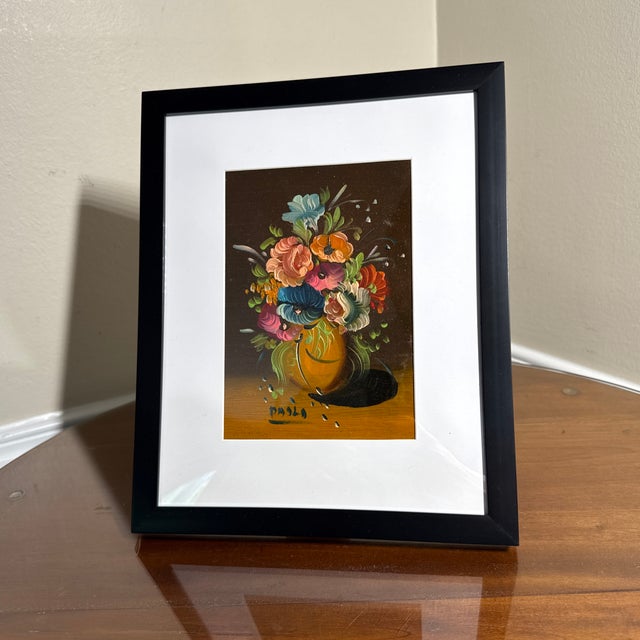 Black Vintage Floral Still Life Painting For Sale - Image 8 of 9