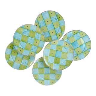 Contemporary Checked Italian Dinner Plates for Pottery Barn - Set of 6 For Sale