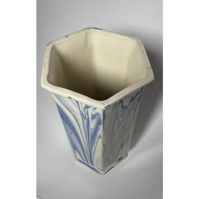 Vintage Traditional Neoclassical Blue & White Ceramic Studio Art Pottery Vase For Sale - Image 9 of 12