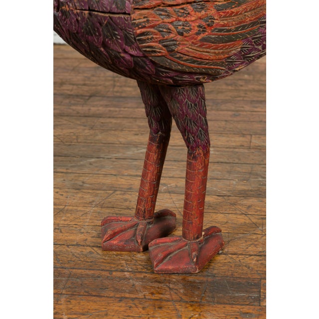 Indonesian Hand Carved Heron Sculpture with Purple, Orange and Black Tones For Sale - Image 10 of 13