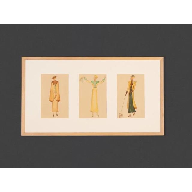 Art Deco Fashion Drawings II, Gouache on Paper, Framed For Sale - Image 12 of 12