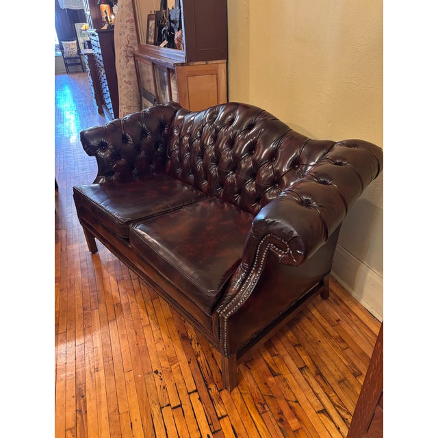 1980s Vintage Kimball Faux Leather Chesterfield Settee For Sale - Image 5 of 8