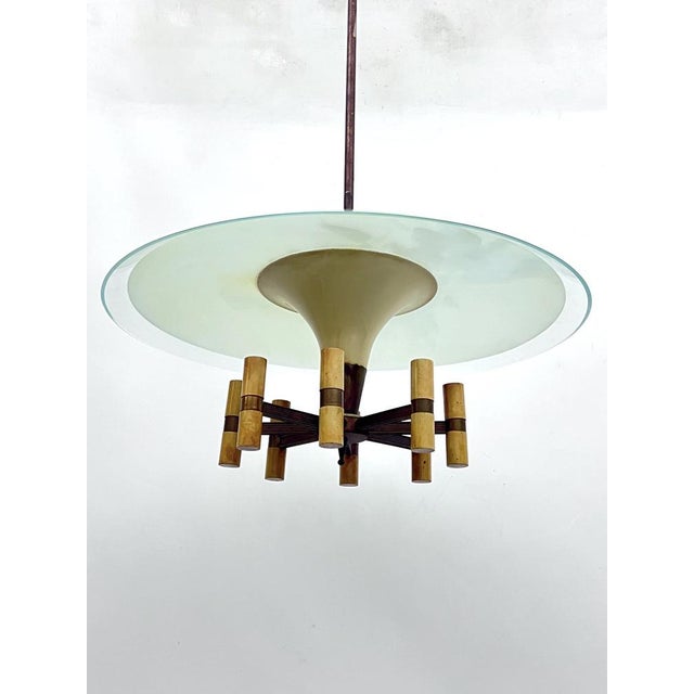 Mid-Century Manner Curved Glass Disk Chandelier, Fontana Arte, Italy, 1950s For Sale - Image 16 of 17