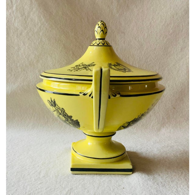 Vintage Yellow Black Toile Creil Ware Covered Tureen Italian Porcelain For Sale - Image 6 of 18