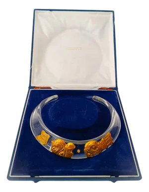 Vintage Mancadori Team Choker Necklace in Acrylic Glass and Gold Plating