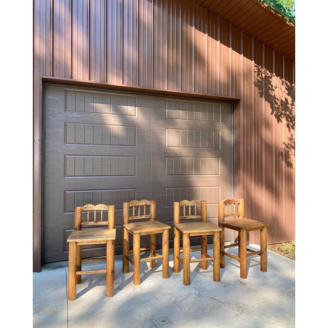 Wood Lake House Counter Stools for Cabin, Set of 4 For Sale - Image 7 of 12