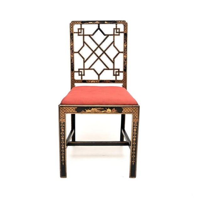 An exceptionally beautiful antique lacquered chinoiserie chair. This was made in England, it dates from around the...