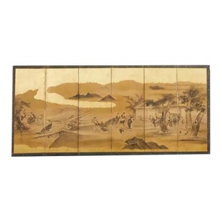 Japanese Edo Six Panel Screen Merrymaking in the Chinese Countryside For Sale