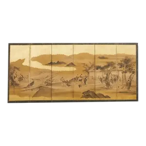 Japanese Edo Six Panel Screen Merrymaking in the Chinese Countryside