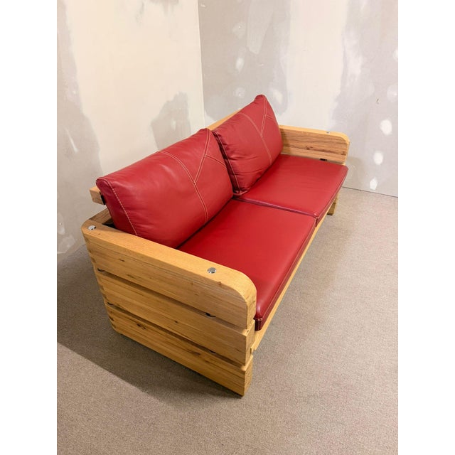 Wood and Red Leather Sofa from Sprenger Möbel, Switzerland, 2000s For Sale - Image 12 of 18