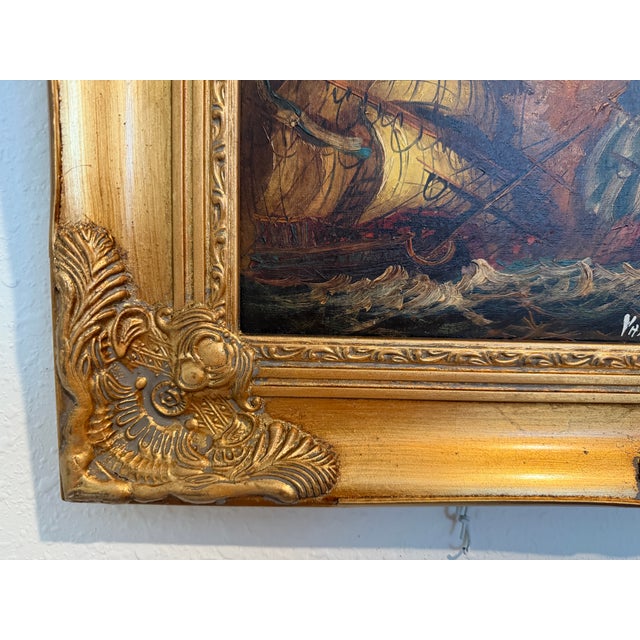 Italian Vintage Maritime Ship Oil Painting Signed Vasselli Nautical Seascape For Sale - Image 9 of 9