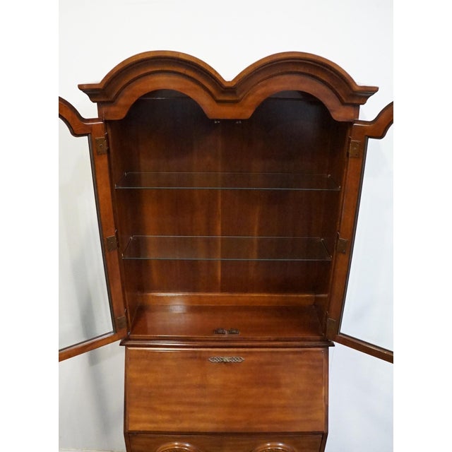 Late 20th Century High End Vintage Solid Cherry Traditional Style 34" Secretary Desk W. Double Bonnet Display Hutch For Sale - Image 5 of 13