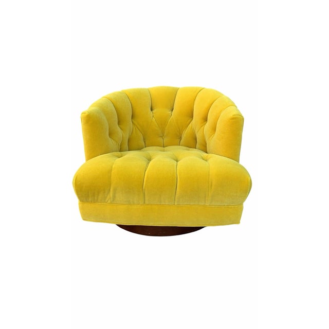 Canary Yellow Mid Century Modern Harvey Probber Style Tufted Barrel Back Swivel Lounge Chair Newly Reupholstered For Sale - Image 8 of 9