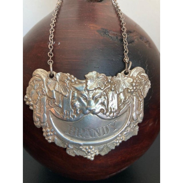 English Sterling Silver Brandy Carafe Label with Chain For Sale - Image 9 of 12