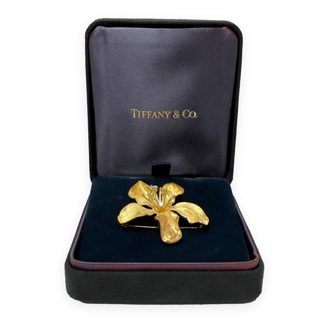 Tiffany & Co. Vintage 18k Yellow Gold Diamond Azalea Brooch For Sale In New York - Image 6 of 7