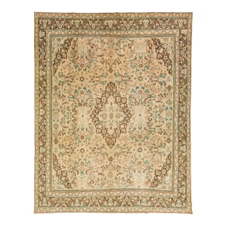 1940s Vintage Persian Mahal Wool Rug Handmade With Tan Color Field For Sale