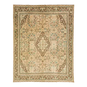 1940s Vintage Persian Mahal Wool Rug Handmade With Tan Color Field