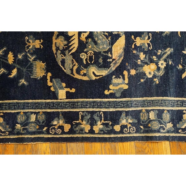 1930s 1930s Blue Navy Floral Medallion Antique Chinese Peking Rug 2'0" X 4'6" Handknotted Wool Carpet For Sale - Image 5 of 6