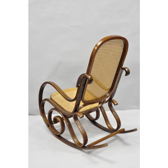 Vintage Mid Century Modern Thonet Style Bentwood & Cane Rocker Rocking Chair (C) For Sale - Image 14 of 18